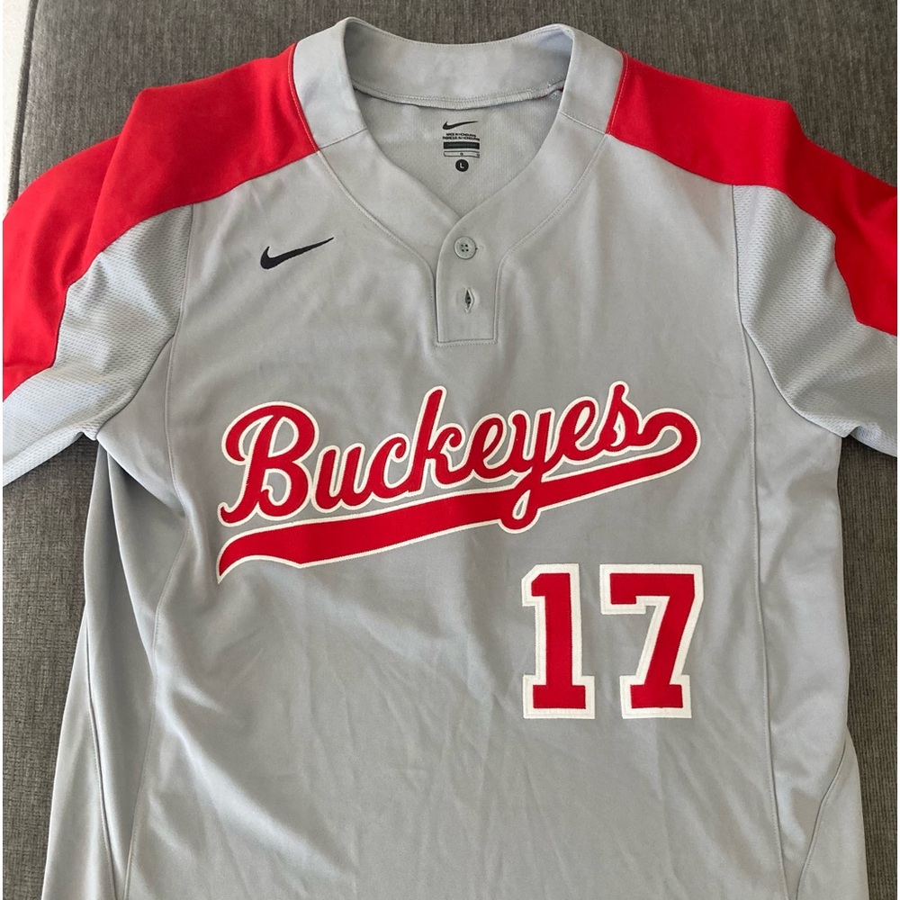Nike Mens L Ohio State Buckeyes vapor laser Baseball Jersey.